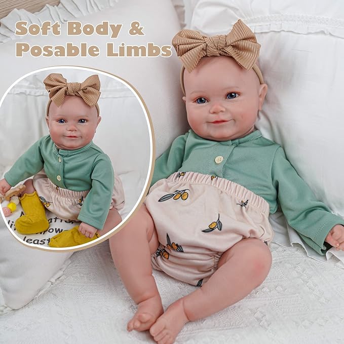BABESIDE Reborn Baby Dolls with Bassinet, 20Inch Cute Soft Vinyl Realistic-Newborn Baby Doll Poseable Real Life Lifelike Baby Dolls w/Doll Accessories for 3+ Year Old Girls