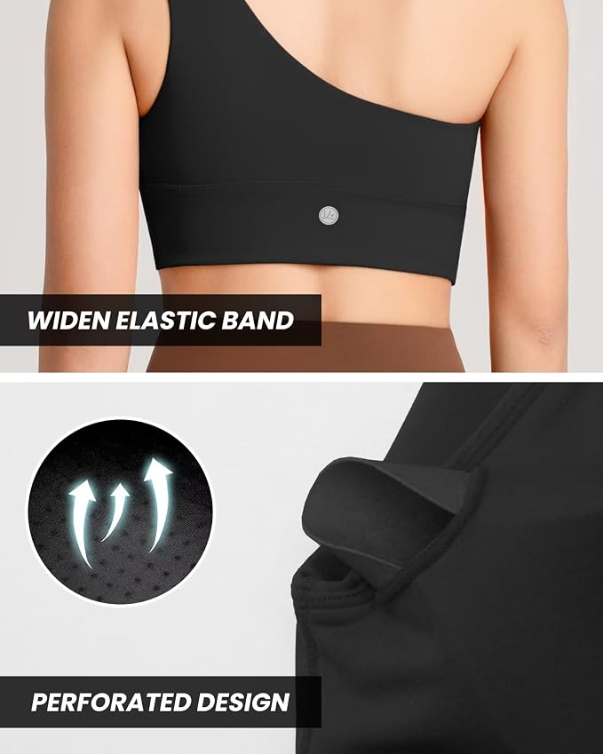 Queenie Ke Womens One Shoulder Sports Bra Left Side Strap Yoga Bras Gym Training Workout Crop Tops