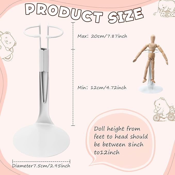 12 Pcs Doll Stand Action Figure Stands with Expandable Waist Wire for 8" to 12" Dolls and Action Figure(White)