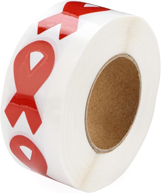 Small Red Ribbon Awareness Stickers - Small Red Ribbon Shaped Stickers for Heart, AIDS/HIV Awareness & Fundraising - 2 Rolls