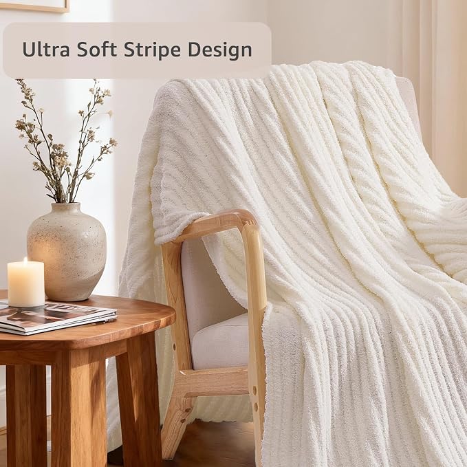 Soft Throw Blanket for Couch-Cozy Reversible Knitted Blankets | Lightweight Warm Fluffy Decor for Women, Mom, Her & Girls, Sofa, Chair, Bed, 50x60in, White