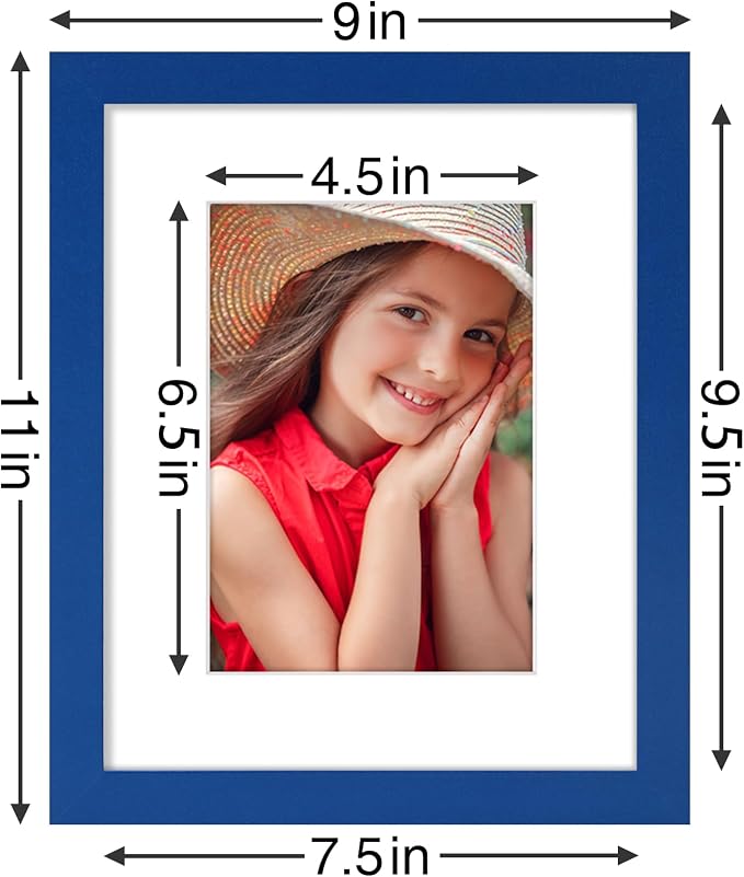 Vittanly 8x10 Picture Frames Set of 9 for Wall or Tabletop Display, Blue | Display Pictures 5x7 with Mat or 8x10 without Mat, Small Photo Frames, Engineered Wood with Shatter Resistant Plexiglass