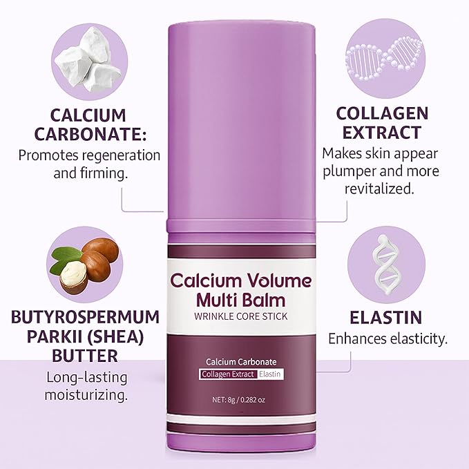 2Pcs Calcium Volume Multi Balm Stick, Korean Skin Care Moisturizing Balm with Vitamin, Almond & Vitamin E for Lip Eye Neck