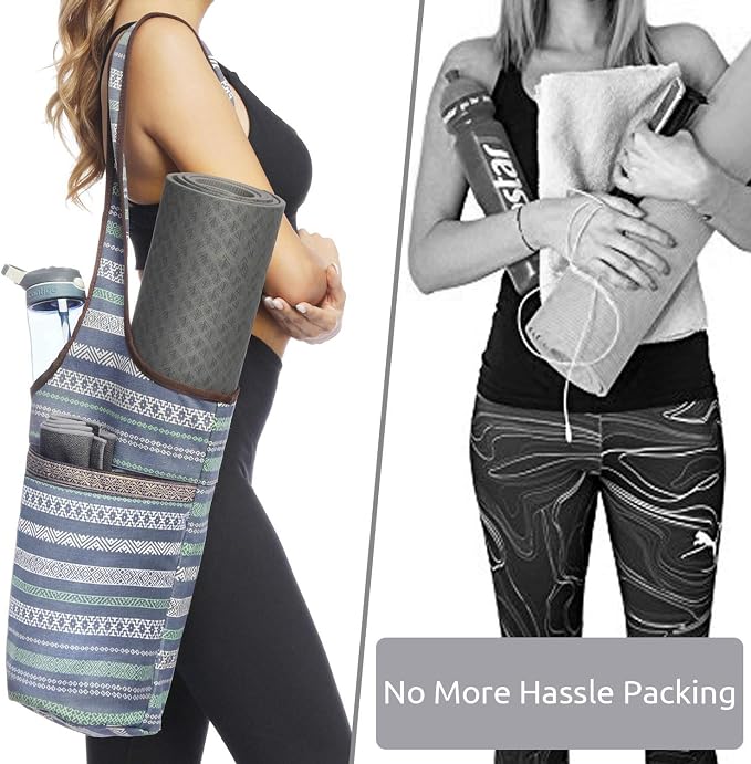 Ewedoos Canvas Yoga Mat Bag Fits Most Mats Yoga Bag with Large Storage Pockets to Hold More Accessories Ideal for Pilates Workout Gifts & Travel