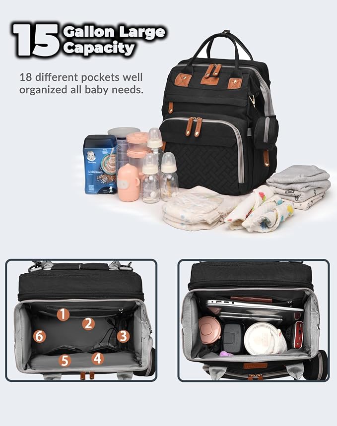 Astro alan Baby Diaper Bag with Changing Station, Waterproof Diaper Bag Backpack for Moms Dads with USB Charging Port, Baby Shower Gifts, Large Capacity diaper backpack, Black
