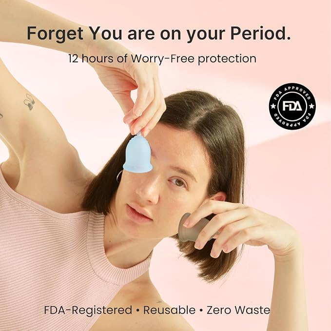 Lena Menstrual Cup Original - Soft Medical-Grade Silicone Period Cups for Women Heavy Flow, Reusable and Comfortable 12-Hour Leak-Free Protection, Beginner-Friendly Feminine Care - Large, Gray