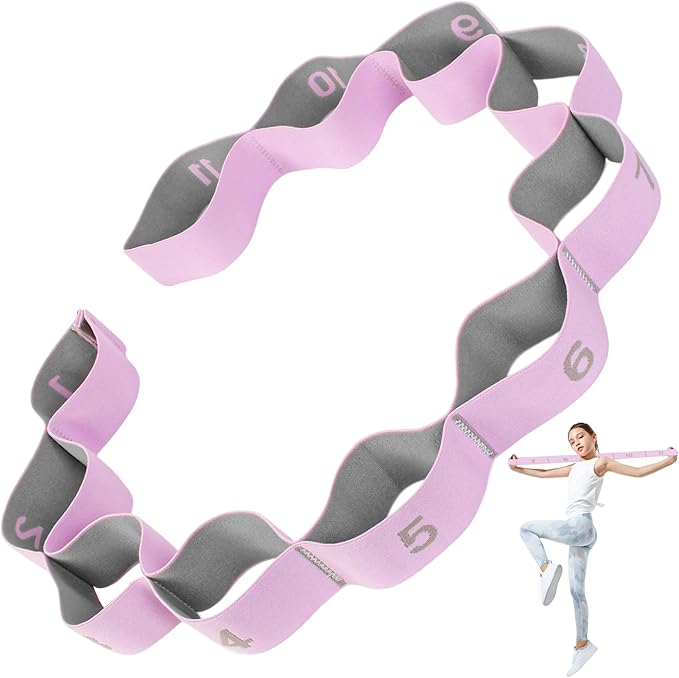 Stretching Strap with 11 Loops, Stretch Out Straps for Physical Therapy, Yoga, Pilates, Ballet, Versatile Stretch Out Strap for Flexibility, Dance & Home Workouts, Full Body Stretching