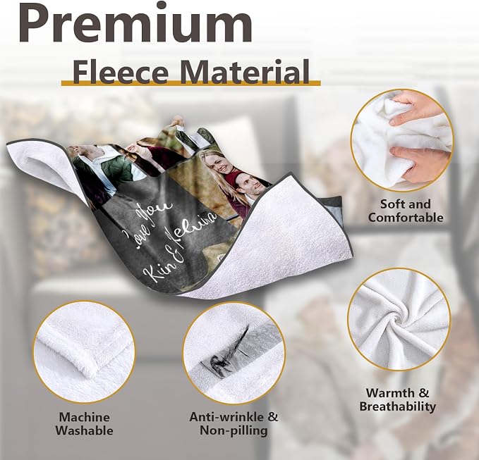 ICELIETE Custom Blanket with Picture Customized Fleece Photo Blanket for Couples Gifts Personalized Blankets and Throws Christmas Valentines Day Gifts for Boyfriend Girlfriend