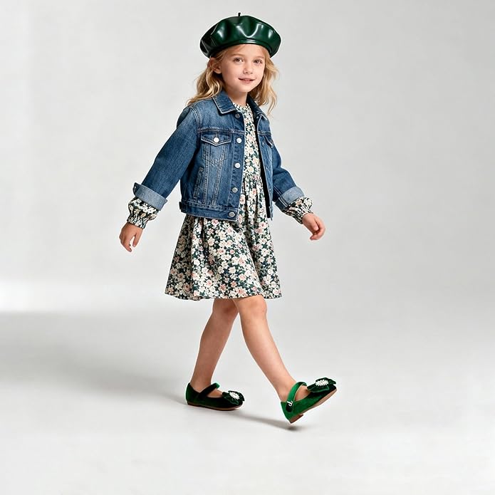 THEE BRON Mary Jane Ballet Flats - Girls' Dress Shoes with Hook & Loop Closure