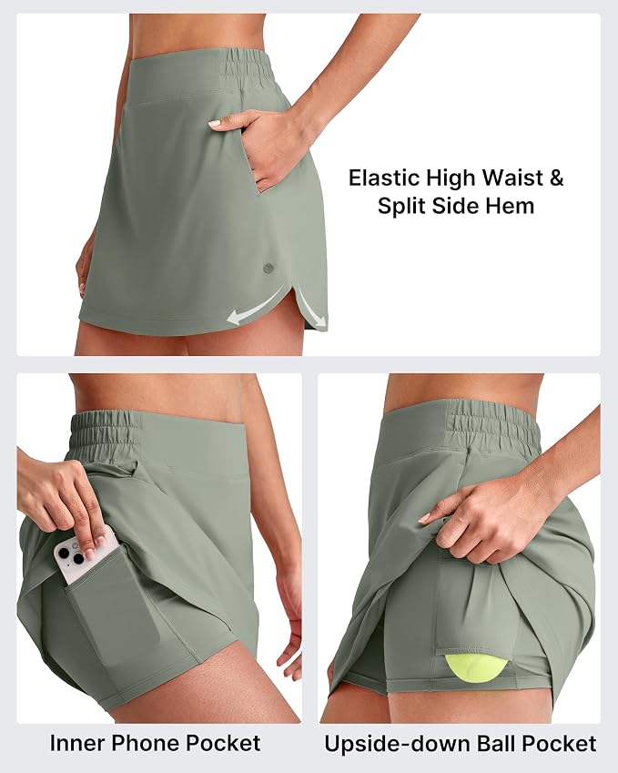 G4Free A Line Golf Skirts for Women 15'' Elastic High Waisted Tennis Skort | with 4 Pockets, Built-in Shorts, Dolphin Hems, Lightweight, Quick-dry, Breathable, Vibrant Colors, Athletic & Casual