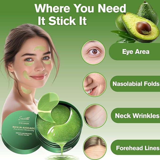 Nourishing Avocado Eye Patches 2-Pack (120 PCS), Collagen Under Eye Mask for Hydration & Antioxidant Care, Under Eye Patches for Women & Men