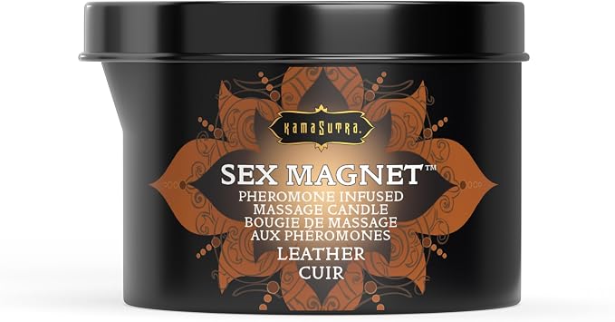 Pheromone Infused Massage Oil Candle for Pure Relaxation- 6oz- Moisturizing Coconut Oil, Essential Oil Blend Body Massage Candle for Home Spa- Amazing Gift for Women & Men (Leather)