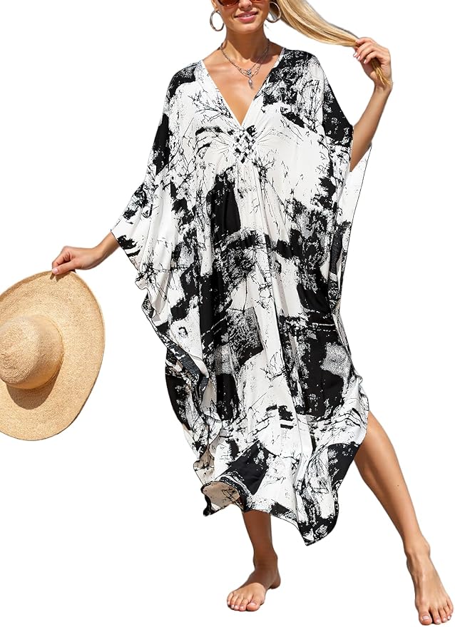 Mumu Dresses for Women Plus Size, Bohemian Kaftan Beach Cover Up Long Maxi Nightgown Soft Loungewear