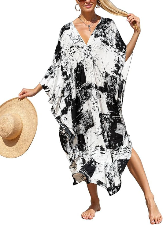 Mumu Dresses for Women Plus Size, Bohemian Kaftan Beach Cover Up Long Maxi Nightgown Soft Loungewear