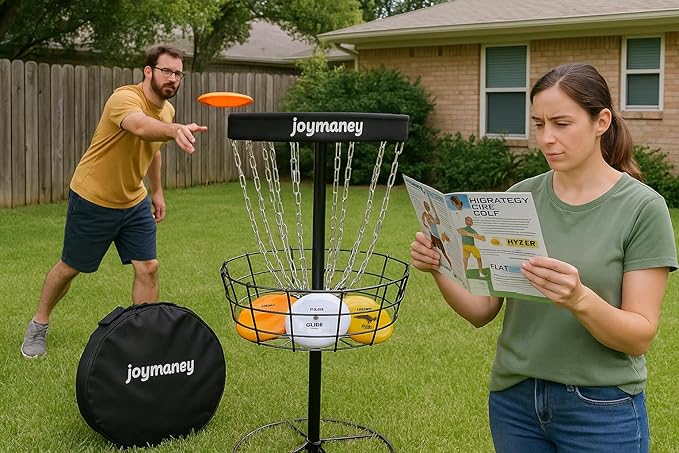 PDGA Approved Regulation Basket Disc Golf Starter Set | Chain Guard Target, 3 Regulation-Weight Discs & 6-Page Training Guide | Backyard Practice Kit