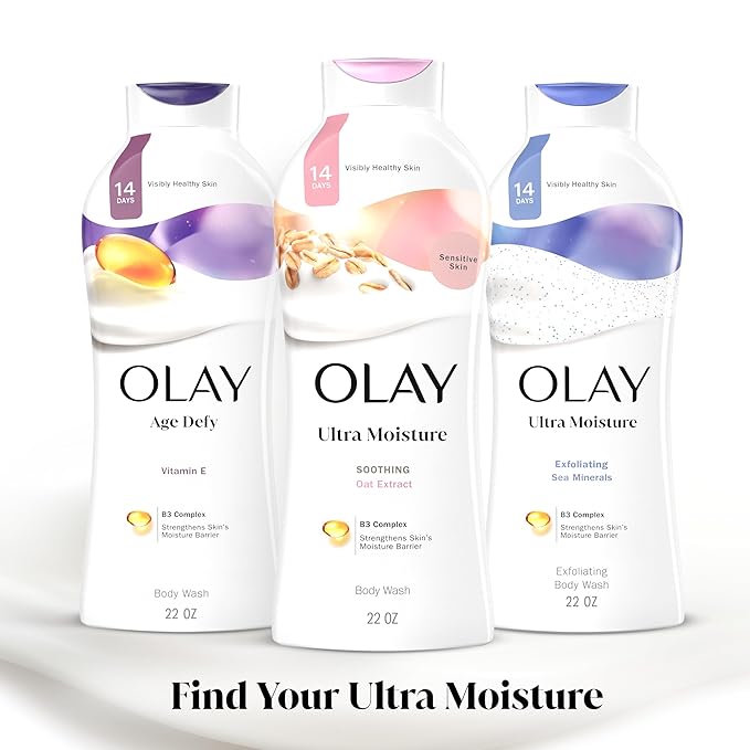 Olay Body Wash for Women,Ultra Moisture,For Sensitive Skin,Soothing Formula,24hr Moisturizing,Hydrating&Refreshing,B3 Vitamin Complex,Free of Parabens&Phthalates,Oat Extract Scent,22 fl oz,(Pack of 2)