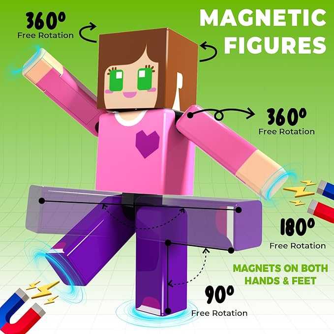 464PCS Magnetic Blocks with 10 Action Figures– 2025 STEM Magnetic Building Blocks for Kids Christmas, Creative Educational Play Set for Boys & Girls