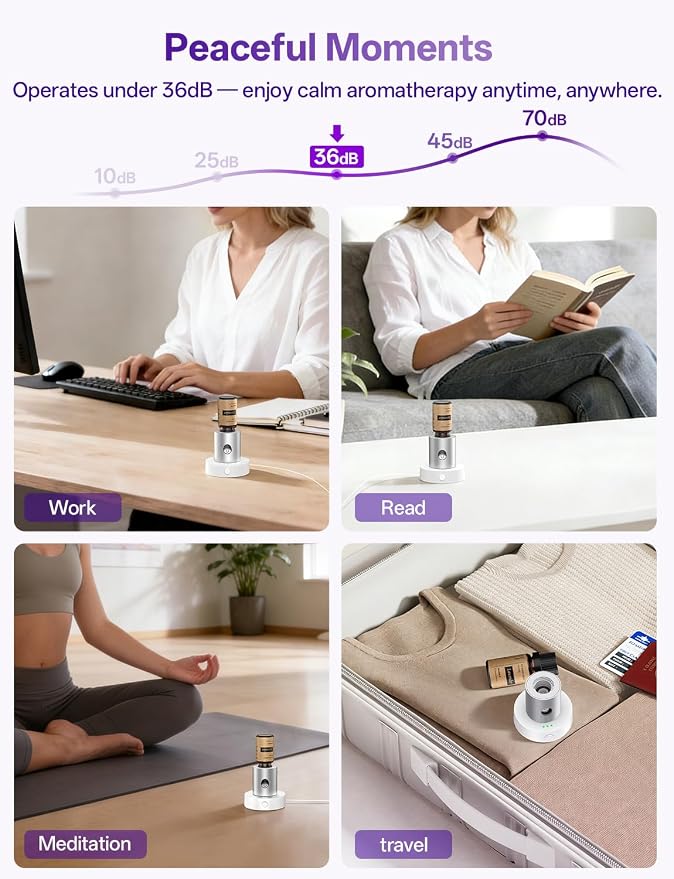 Mini Waterless Nebulizing Essential Oil Diffuser with 10ml Lavender Oil for Aromatherapy, Small Portable with Air Mist and Scent for Home, Room, House, Desk, Office, Travel - Silver