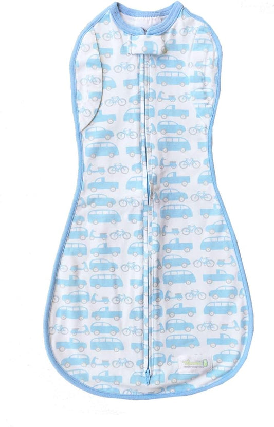 Woombie Convertible Nursery Swaddling Blanket - Swaddle Converts to Wearable Blanket for Babies Up to 3 Months - Vented (Beep Beep, 5-13 lbs)