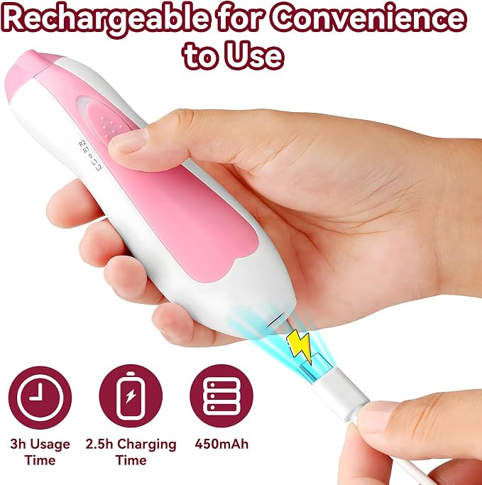 Qunlions life Baby Nail Trimmer Electric, 6 in 1 Rechargeable Baby Nail Clippers Manicure Set Grooming Kit for Toddler Infant or Adults (Pink)