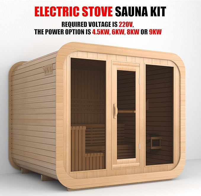 Customize 2-8 Outdoor Barrel Sauna Room,HARVIA 6KW Electric Stove or Wood Burning Stove Japanese Cedar Sauna Kit (Cube Sauna)