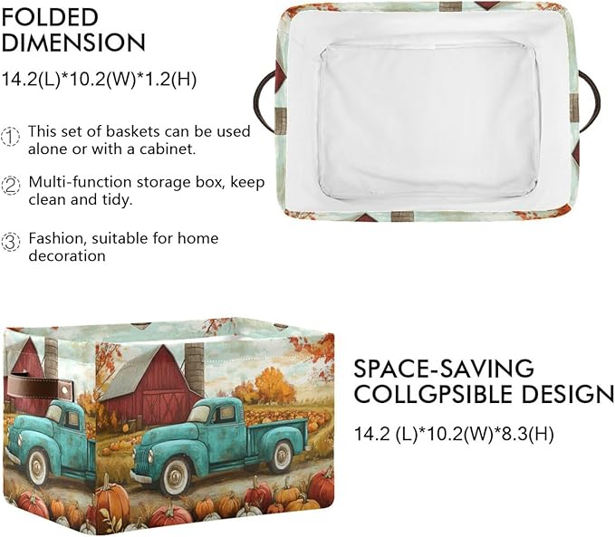 Aslsiy Storage Basket Autumn Pumpkins Truck Maple Nursery Bins Fall Tree Baby Box Canvas Clothes Shelf Basket Laundry Hampers 1 Pcs