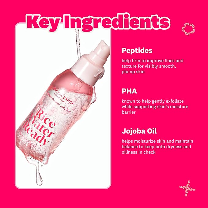 The Face Shop Rice Water Ready Glowy Essence Jelly Mist, Korean Skin Care, Skin Prep for Makeup with Peptides, Hydrating & Boosts Radiance
