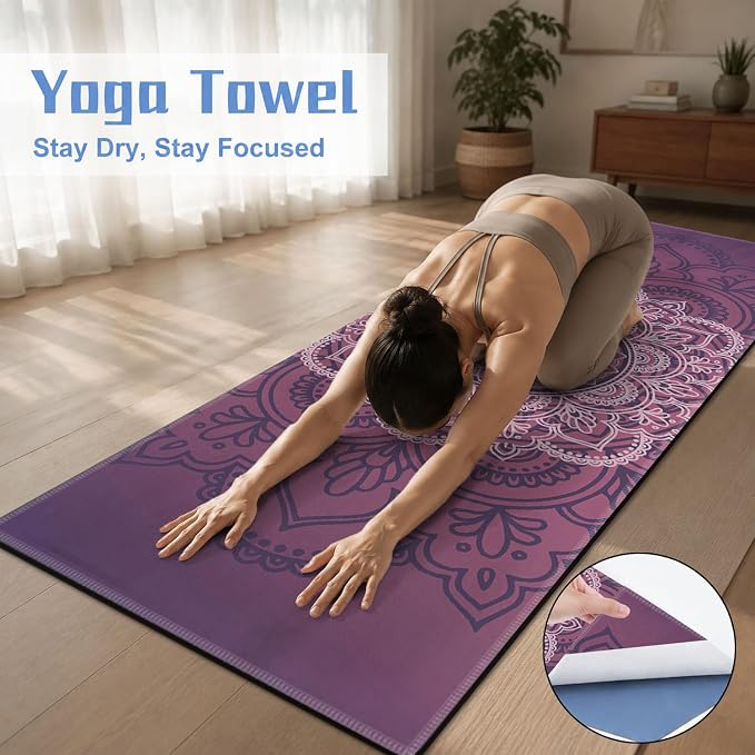 Yoga Mat Towel, Hot Yoga Non Slip with 4 Corner Pockets, 70 x 26 in | Soft Absorbent Microfiber With Four Corner Pockets, Fits Over Yoga Mats For Hot Yoga, Pilates, Gym, And Travel