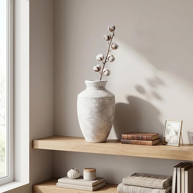 Rustic Ceramic Vase 10 Inch Large Farmhouse Pottery Flower Vases Vintage Decorative Vase for Home Decor Centerpiece for Fireplace Entryway Table Living Room Bedroom Kitchen Decor