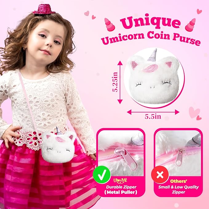 ULOVEME Kids Washable Makeup Kit for Girls 4-6 with Small Coin Purse(5.5x5.25in) - Real, Non Toxic Make Up Toy Gift- Umicorn Gift Set (White Umicorn v2)