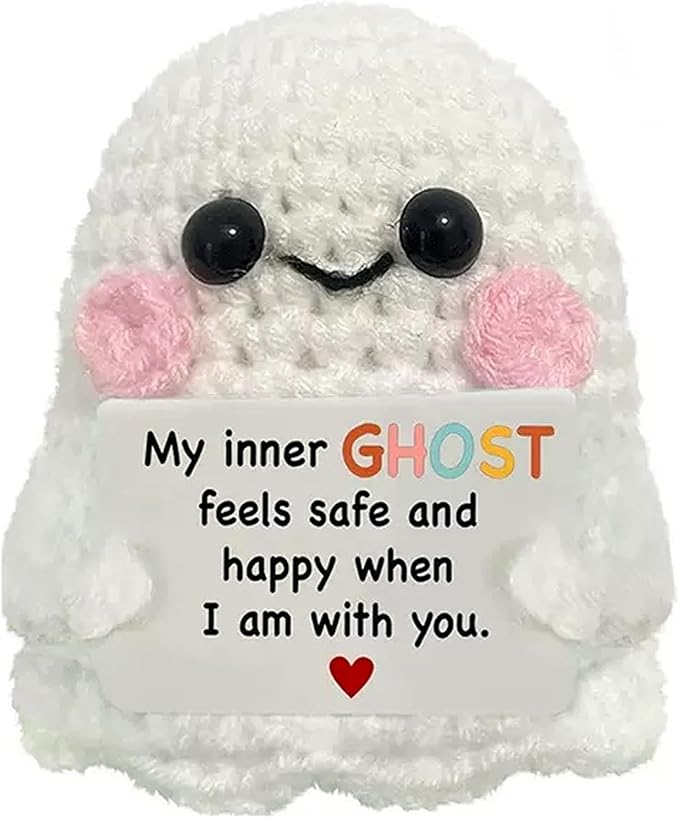 Halloween Handmade Emotional Support Crochet Positive Ghost Crochet Animals Emotional Support Crochet Gift,Inspiring Gifts for Him Her,Men Women, Colleague Son