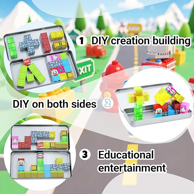 Mini Magnetic Cubes, 35PCS Toddler Educational Travel Building Toys with Iron Storage Box, Birthday Gift for Boys Girls 4-8, STEM Learning Set for Kids 3-5