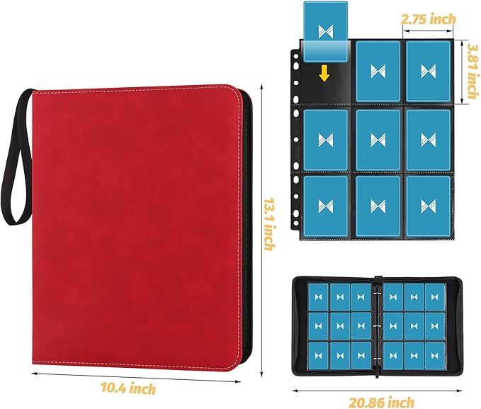 GERMUN 720 Card Binder, Premium Trading Card Binder, 9 Pocket Double Sided Pocket PU Card Collection Binder, Collector Card Album, Card Folder for MTG, TCG, Sports Cards, Game Cards (Red)