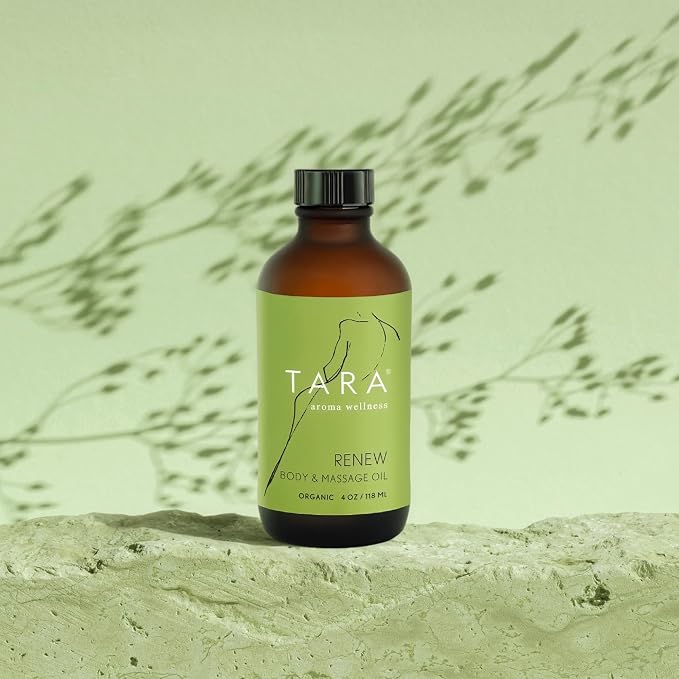 TARA Spa Therapy Renew Body & Massage Oil – Premium Organic Oil for Revitalization & Skin Renewal, 100% Pure Essential Oils, Geranium, Lemon & Rosemary, 4 oz