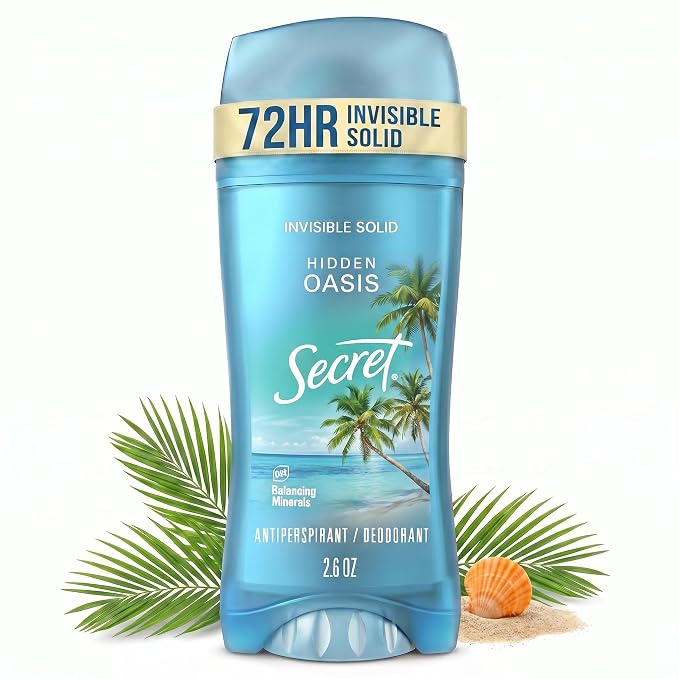 Secret Fresh Antiperspirant Deodorant for Women, 72hr Breathable Sweat & Odor Protection, Instant Freshness & Gentle, PH Balancing Minerals, Invisible Solid, Hidden Oasis Scent, 2.6 oz