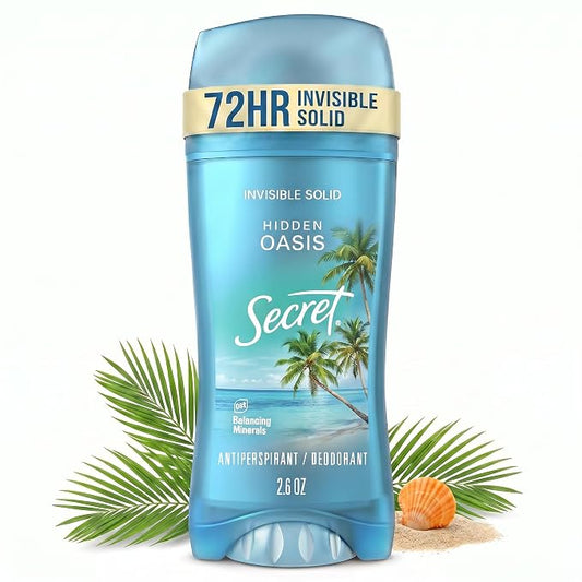 Secret Fresh Antiperspirant Deodorant for Women, 72hr Breathable Sweat & Odor Protection, Instant Freshness & Gentle, PH Balancing Minerals, Invisible Solid, Hidden Oasis Scent, 2.6 oz
