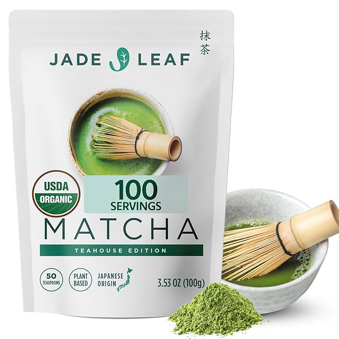 Jade Leaf Matcha Organic Ceremonial Grade Teahouse Edition Matcha Powder - 100% Pure Japanese Premium First Harvest Green Tea for Ceremonies, Usucha, Lattes 100g / 3.53 Ounce Pouch (Pack of 1)