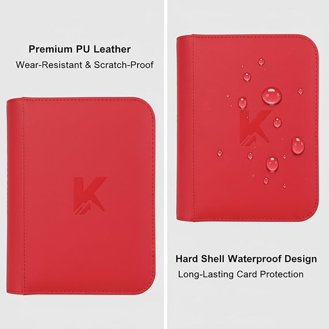 336 Card Binder, 4-Pocket Zipper Binder for Trading Cards, Side Loading Water-Resistant Album for MTG, TCG & Sports Cards (Red)