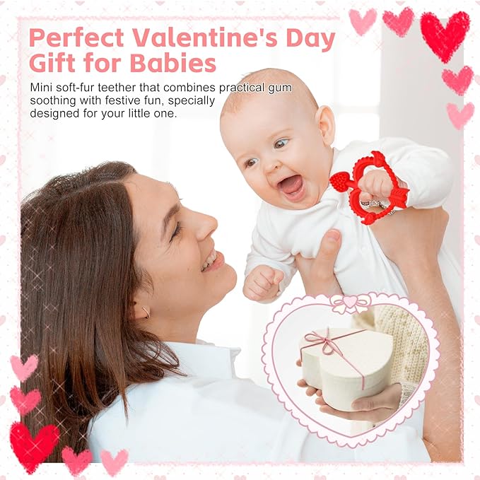 Valentines Heart Baby Teething Toys for Babies 0-36 Months, Easy for Little Hands to Hold,Cupid Bow and Arrow Soft Teether Toy, Surface texture for Teething Relief, Perfect Valentine's Gift for Babies