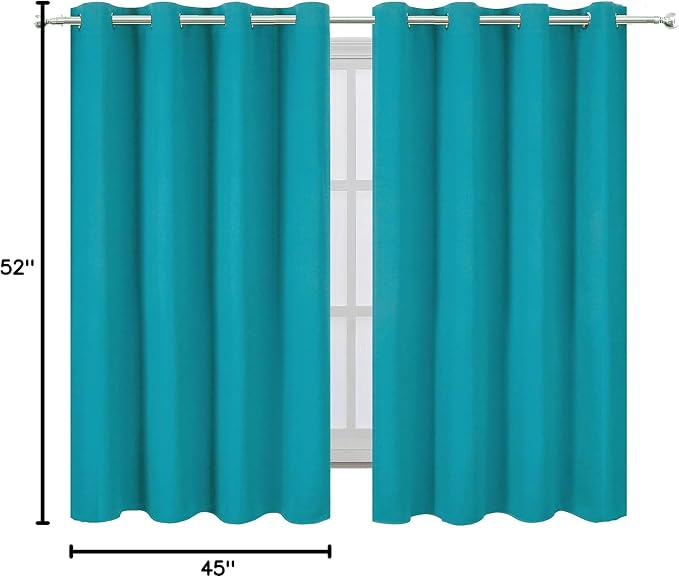 LEMOMO Teal Blackout Curtains/52 x 45 Inch Length Kids Curtains/Set of 2 Panels Grommet Bedroom Curtains for Living Room