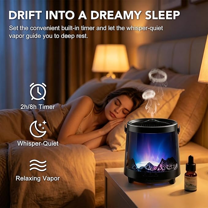 Essential Oil Diffuser, Jellyfish Aroma Diffuser Portable Aurora Flame Diffuser, 300ml Ultrasonic Cold Mist Humidifier, wimer and Auto-Off Function, Suitable for Home and Room (Black)