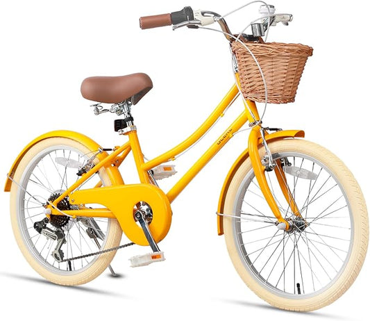 Glerc 20 24 26 Inch Beach Cruiser Bike, 6-Speed Hybrid City Bicycle for Girls Youth and Over 6 Years Old, Missy Bike with Wicker Basket & Lightweight, Multiple Colors