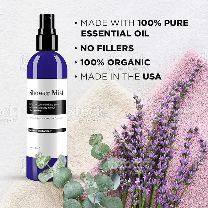 Eucalyptus and Lavender Daily Shower Spray – 4 fl oz | Naturally Made Essential Oil Shower Steamer for Sinus, Stress & Congestion Relief | Spa Mist, Aromatherapy, Room Scents - Enhances Mood (White)
