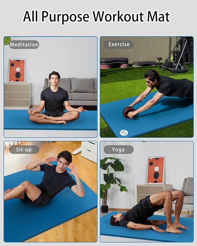 Yoga Mat for Men Women Extra Wide Exercise Mat 76"x35" 15mm Thick Large Workout Mat for Home Gym, High Density NBR Foam Mat with Yoga Bag
