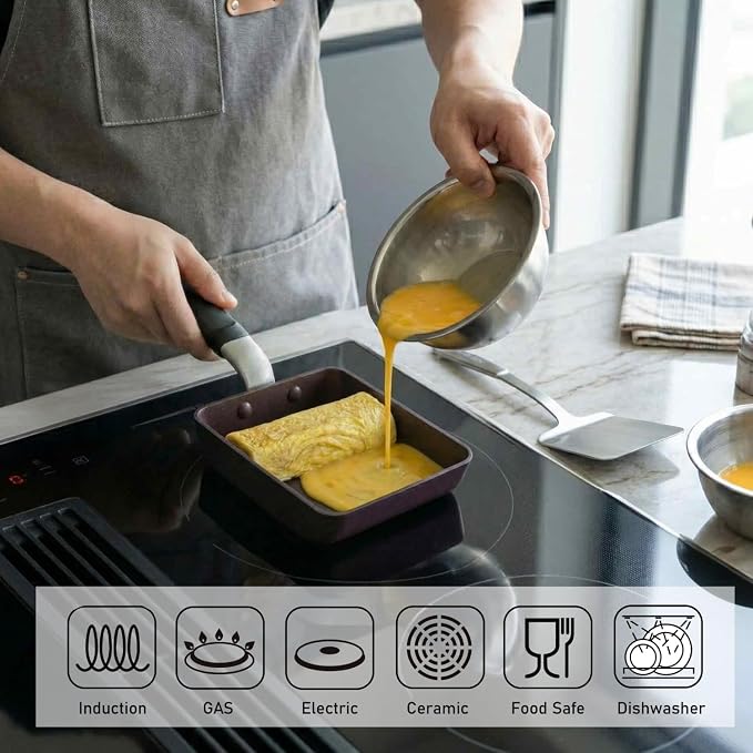 TECHEF - Tamagoyaki Japanese Omelette Pan/Egg Pan Skillet, PFOA-Free, Dishwasher Safe, Induction-Ready, Made in Korea (Purple/Medium)