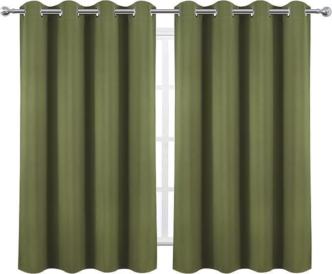 LEMOMO Blackout Curtains 52 x 45 inch/Olive Green Curtains Set of 2 Panels/Thermal Insulated Room Darkening Bedroom Curtains