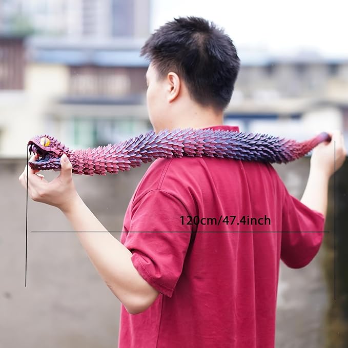 Super Large 3D Printed snake with a movable mouth,47.4inch,Flexible Realistic Articulated Animal Fidget Toys,Mystery Figurines Gifts ,Executive Desk Décor and Festival Collectible (colorfulB 47.4inch)
