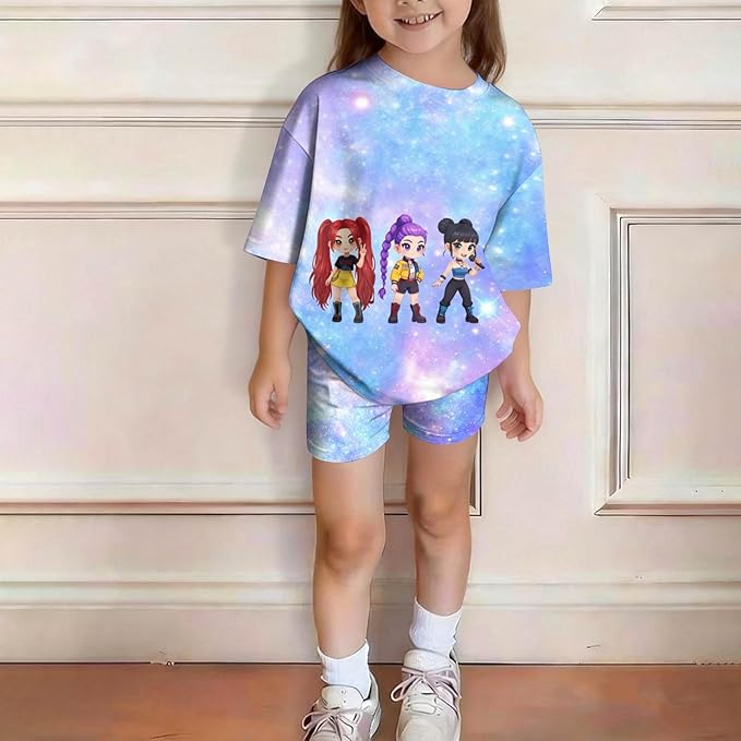 K-POP DEM0N Hunters Outfits for Girls, 2 Piece T-Shirts and Apparel Sets Birthday Gift