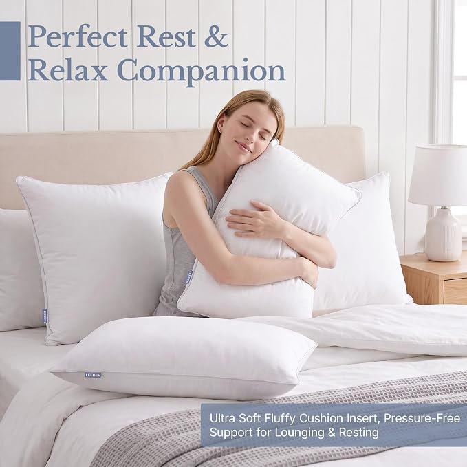 Leeden 26x26 Pillow Inserts Set of 2-26 Inch Oversized Pillow Insert, Soft Fluffy Square Cushion Forms for Bed & Couch, White Decor Insert Pair