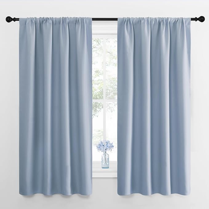 NICETOWN Blackout Curtains for Bedroom, Blackout Curtain Panels, Vintage Blue, 1 Pair, 42 by 45-inch, Window Treatment Energy Saving Thermal Insulated Solid Rod Pocket Blackout Drapes/Draperies